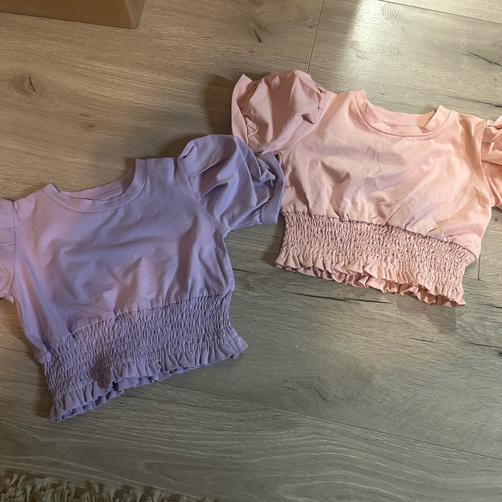 Girls Smocked Ruffle Crop Top - Lavender & Blush